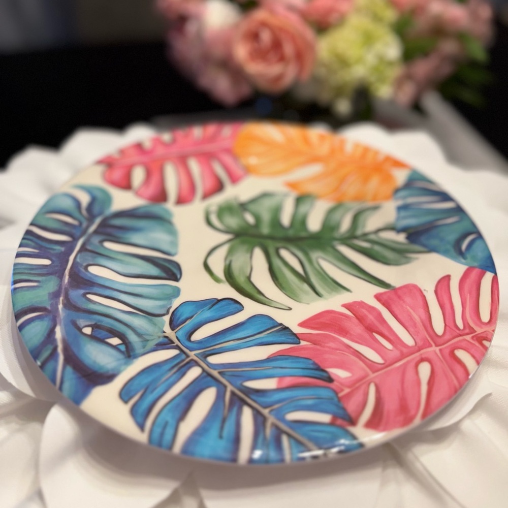 Tropical 8 piece set Melamine Leaf Patterned Dinner Plates & Bowls NWT - Picture 11 of 14